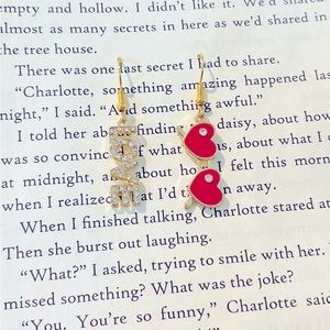 Love Heart Shades Rhinestone “Love” Pair Gold Tone Dangle Earring Set
